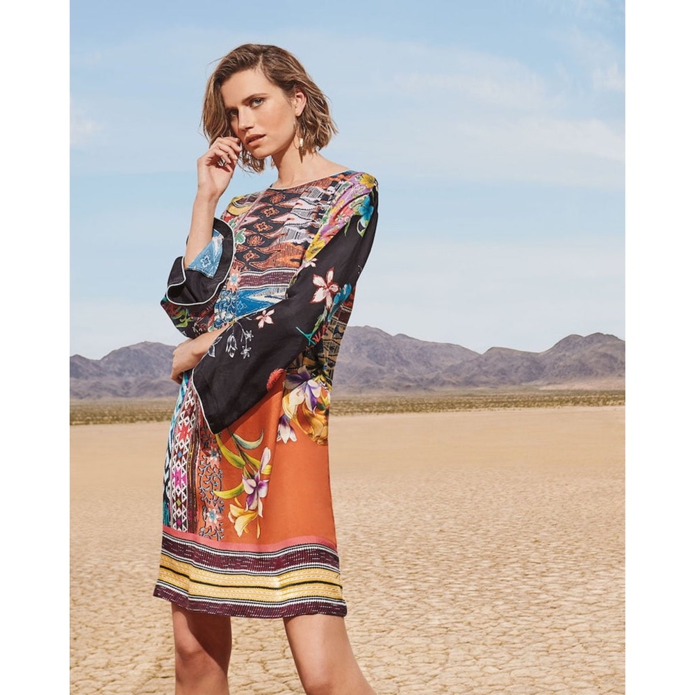 Johnny Was Black & Orange Floral Geometric Mini Dress